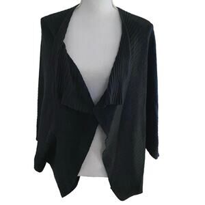 Pure + & Good One Size Cocoon Wrap Cardigan Sweater Ribbed Charcoal Grey Gray